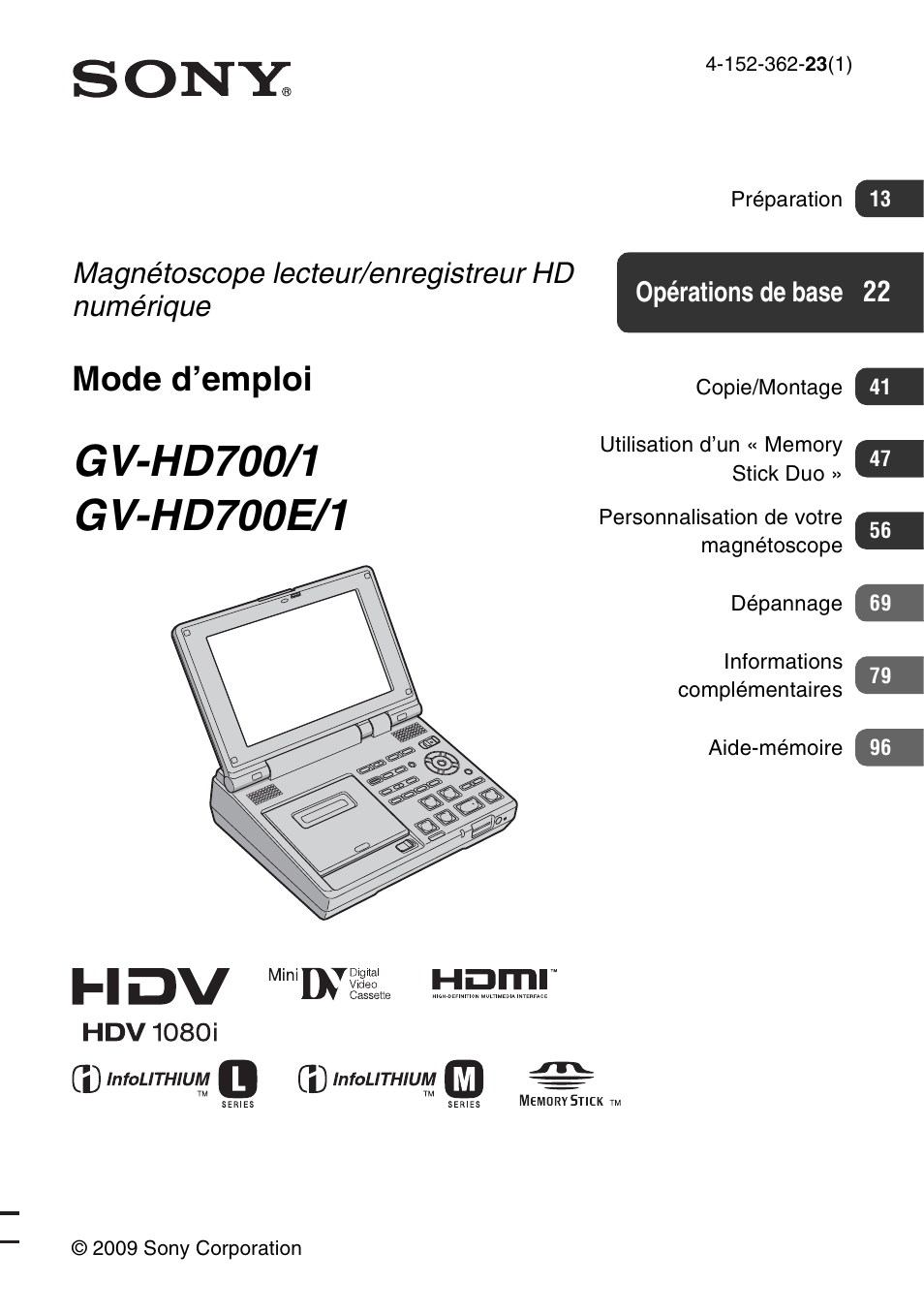 Sony GV-HD700E Manuel d'utilisation | Pages: 108