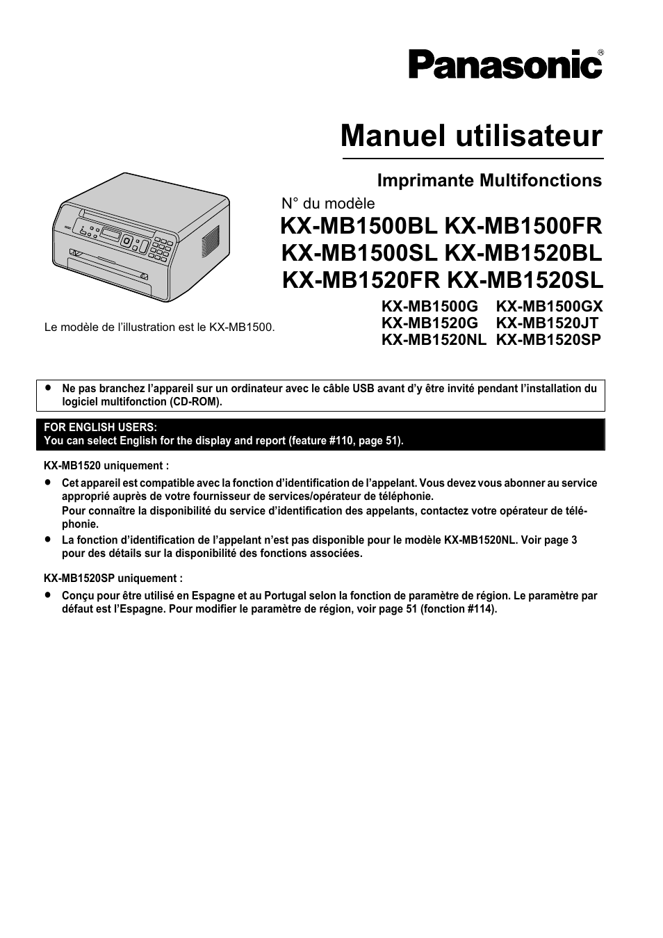 Panasonic KXMB1520FR Manuel d'utilisation | Pages: 88