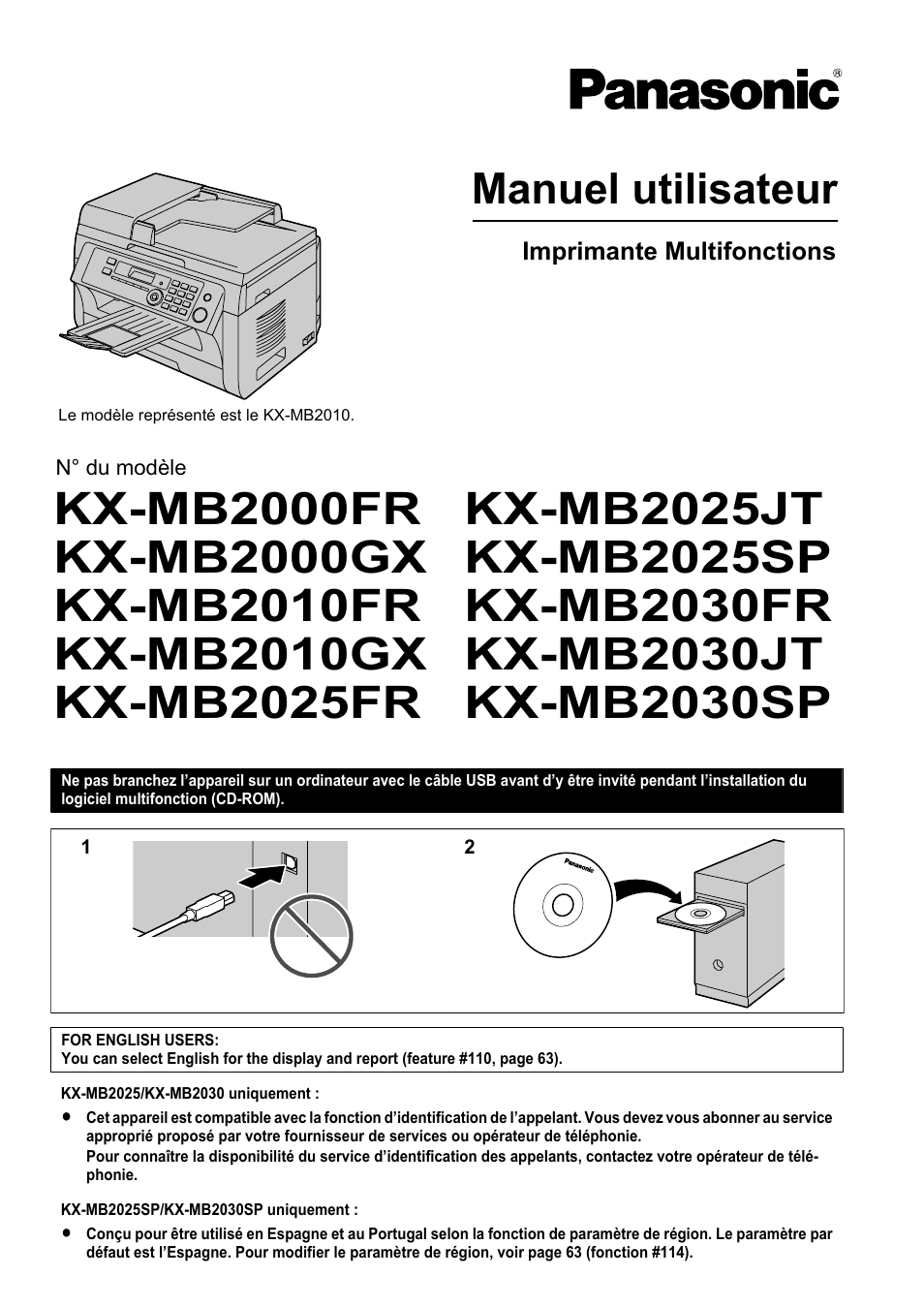 Panasonic KXMB2030SP Manuel d'utilisation | Pages: 128