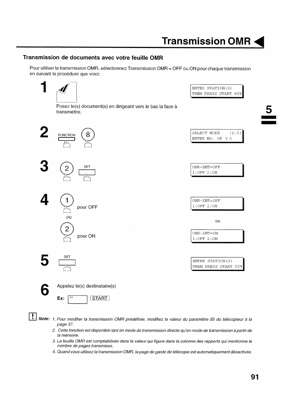 Transmission de documents avec votre feuille omr, Transmission omr | Panasonic UF560 Manuel d'utilisation | Page 93 / 182