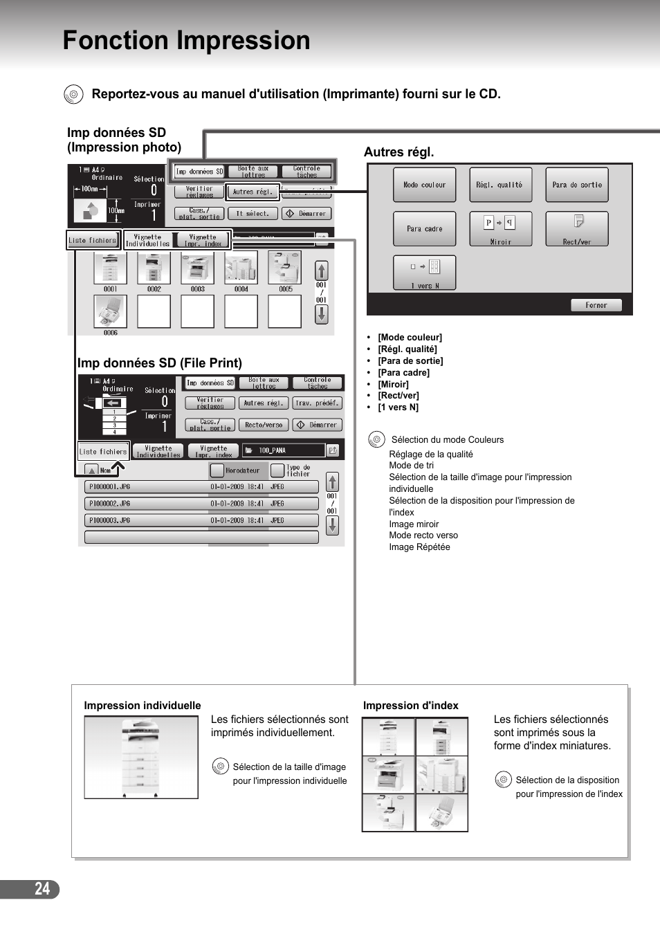 Fonction impression, S 24 | Panasonic DPC266 Manuel d'utilisation | Page 24 / 40
