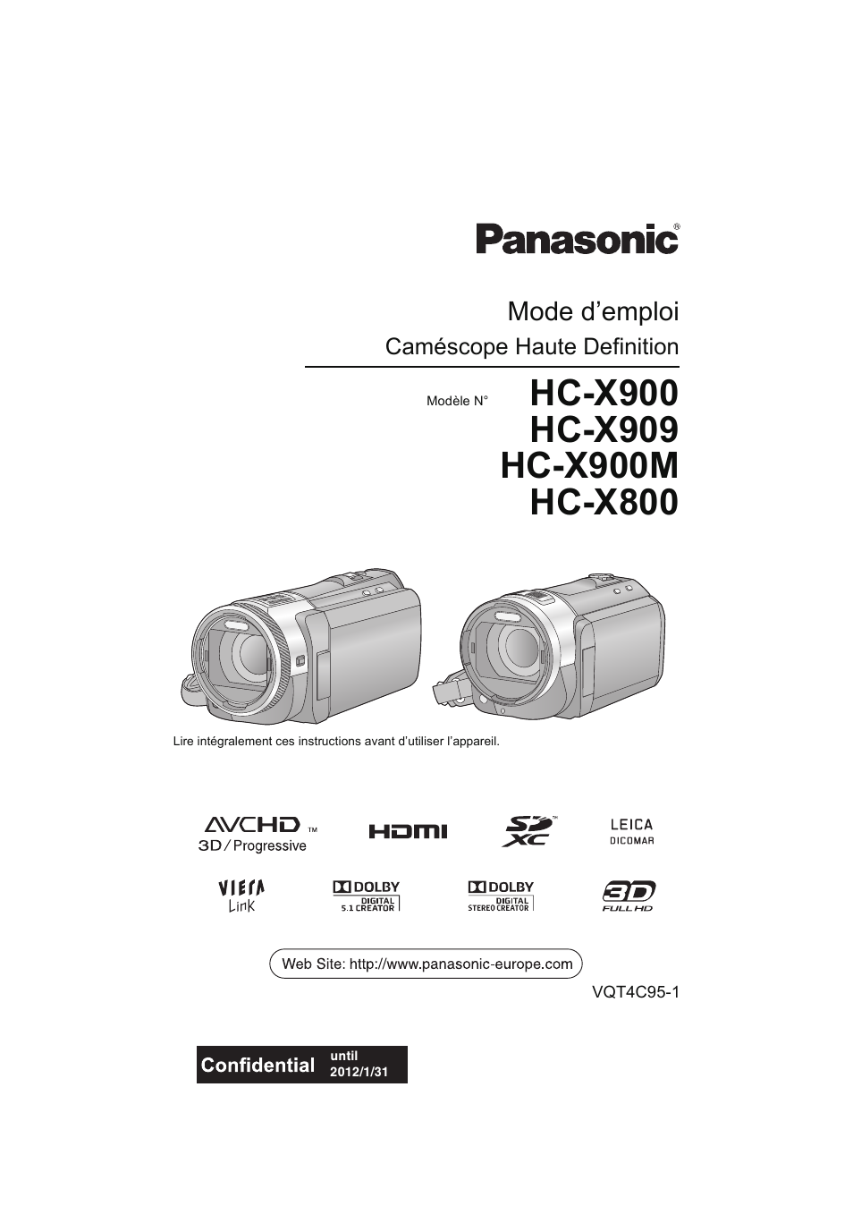 Panasonic HCX900EF Manuel d'utilisation | Pages: 168