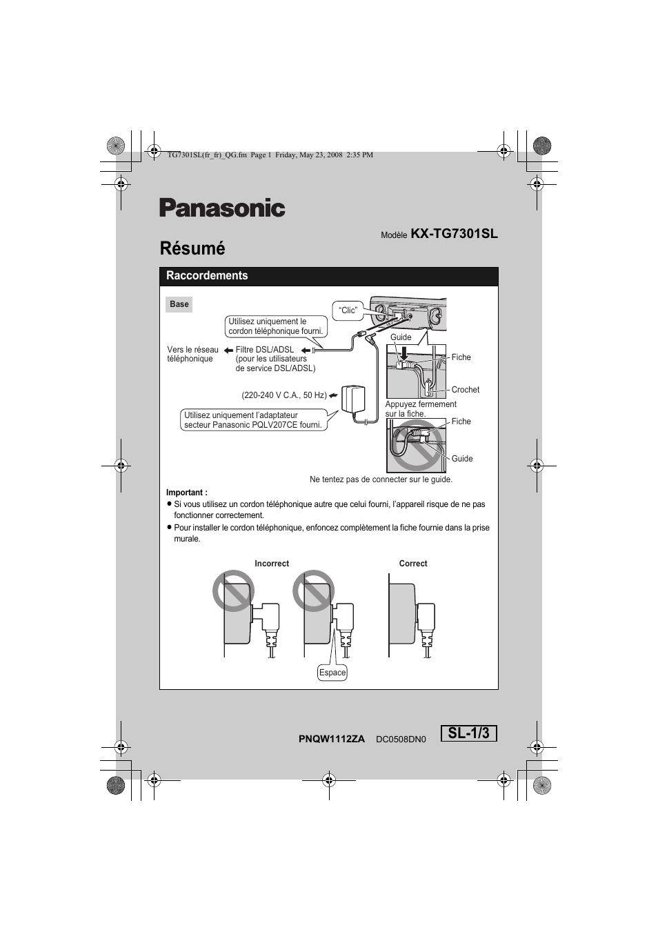 Panasonic KXTG7301SL Manuel d'utilisation | Pages: 8