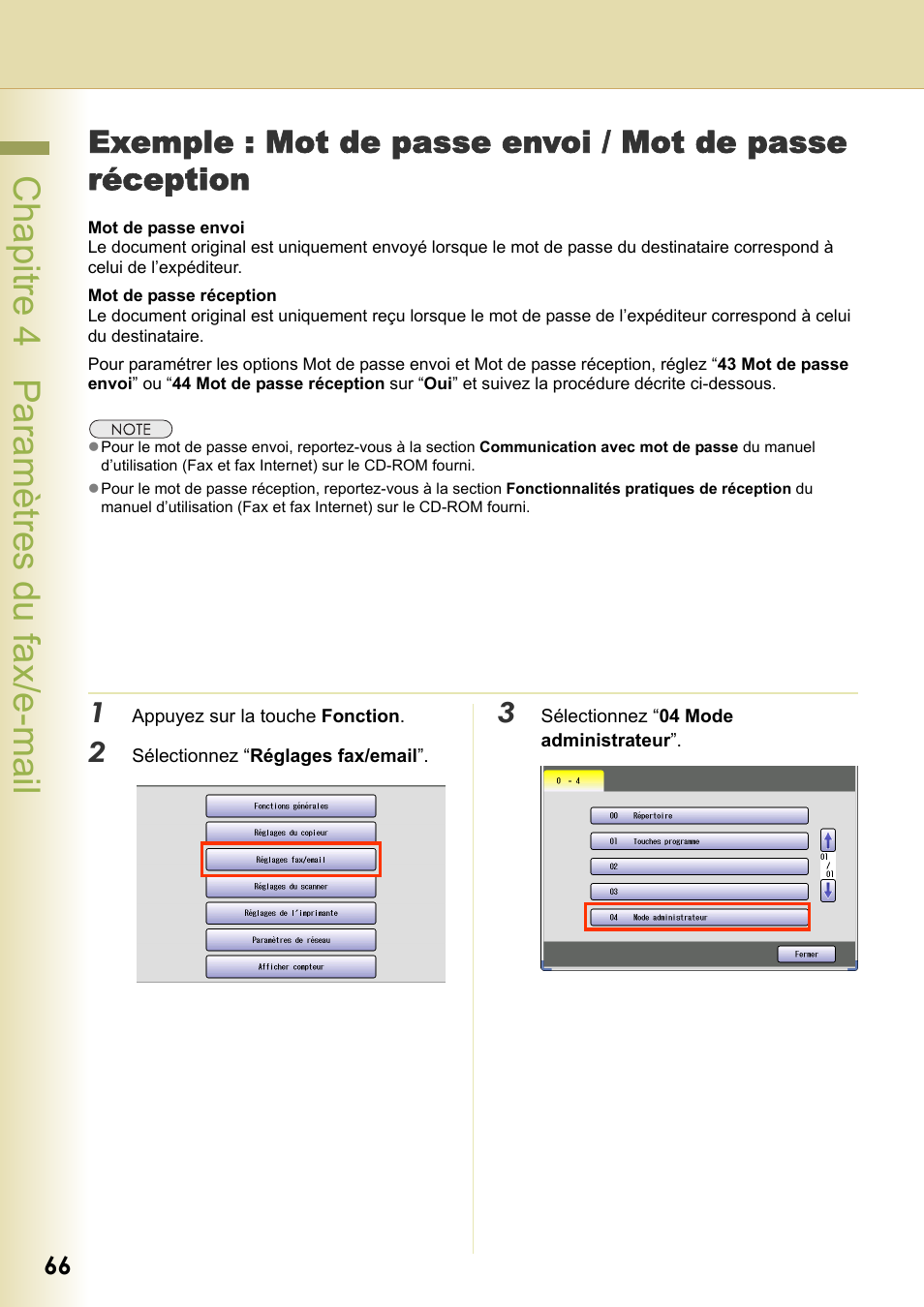 Chapitre 4 paramètres du fax/e-mail | Panasonic DPC406 Manuel d'utilisation | Page 66 / 112