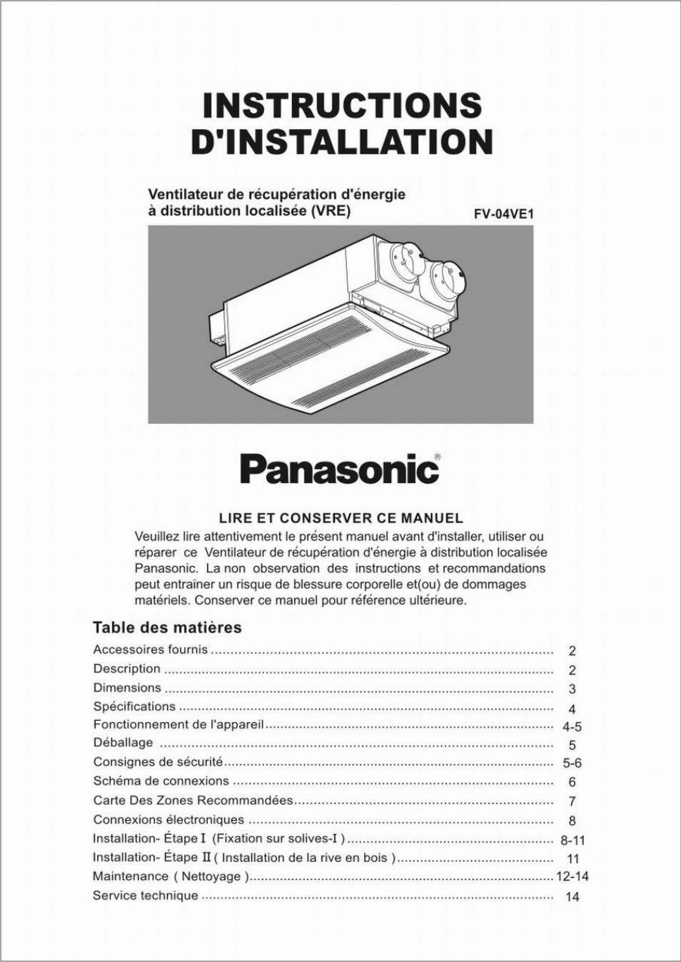 Panasonic FV-04VE1 Manuel d'utilisation | Pages: 15