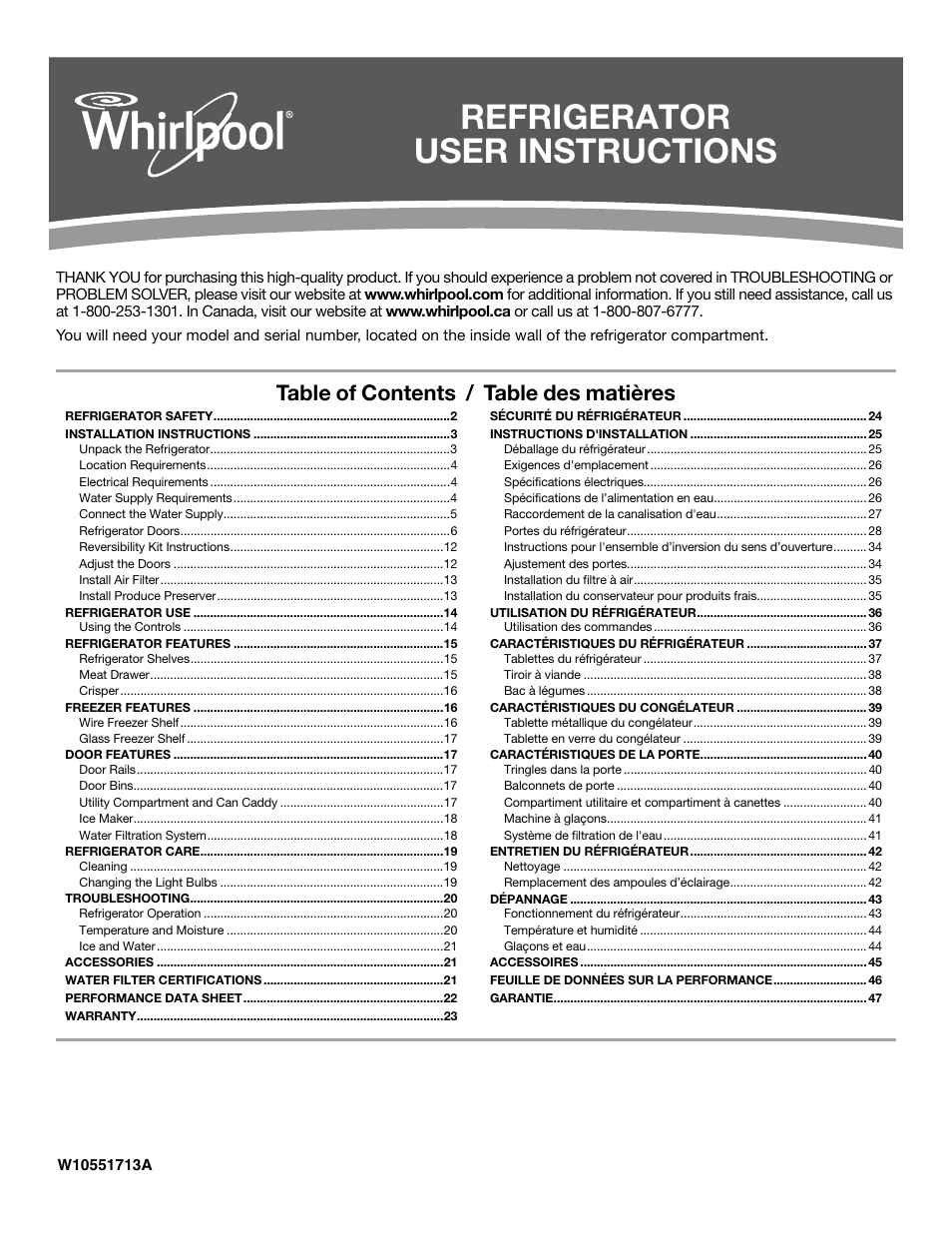 Whirlpool WRT311FZBM Manuel d'utilisation | Pages: 48