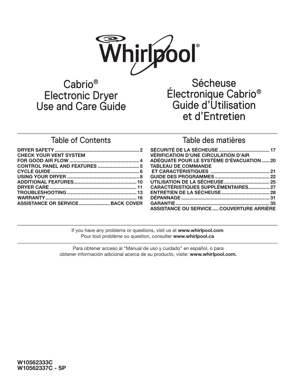 Whirlpool WED8900BW Manuel d'utilisation | Pages: 36
