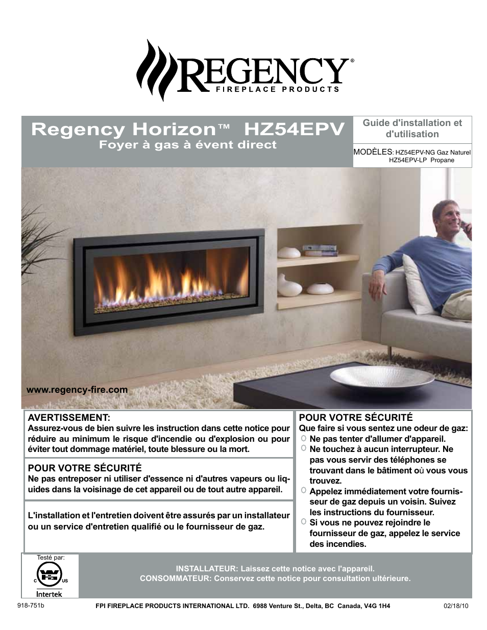 Regency Horizon HZ54EPV Large Gas Fireplace Manuel d'utilisation | Pages: 58