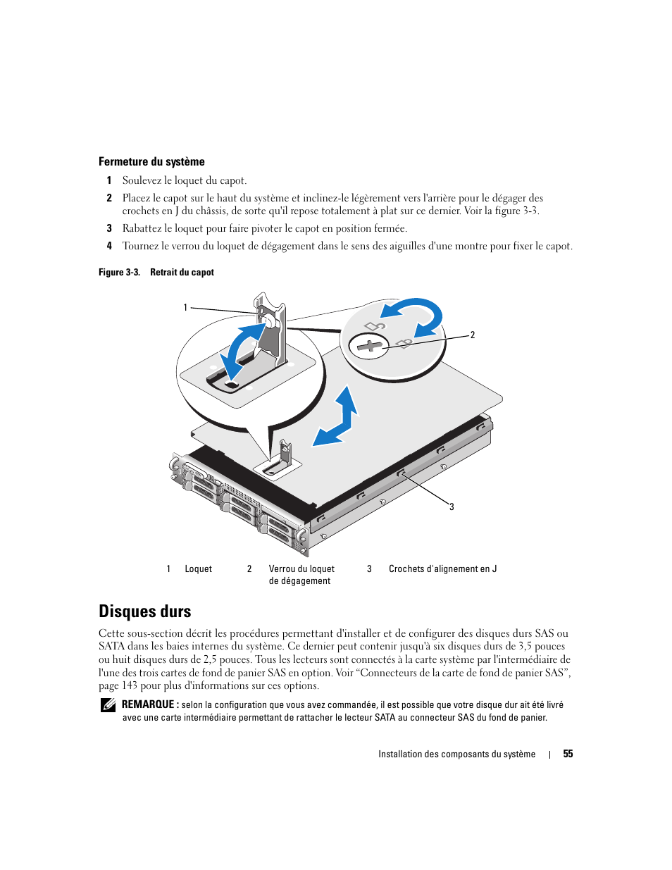 Fermeture du système, Disques durs | Dell POWEREDGE 2950 Manuel d'utilisation | Page 55 / 188