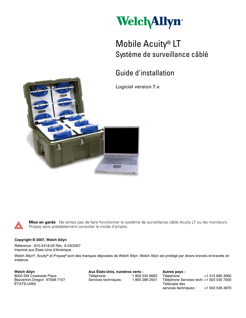 Welch Allyn Mobile Acuity LT, 7.X - Installation Guide Manuel d'utilisation | Pages: 4