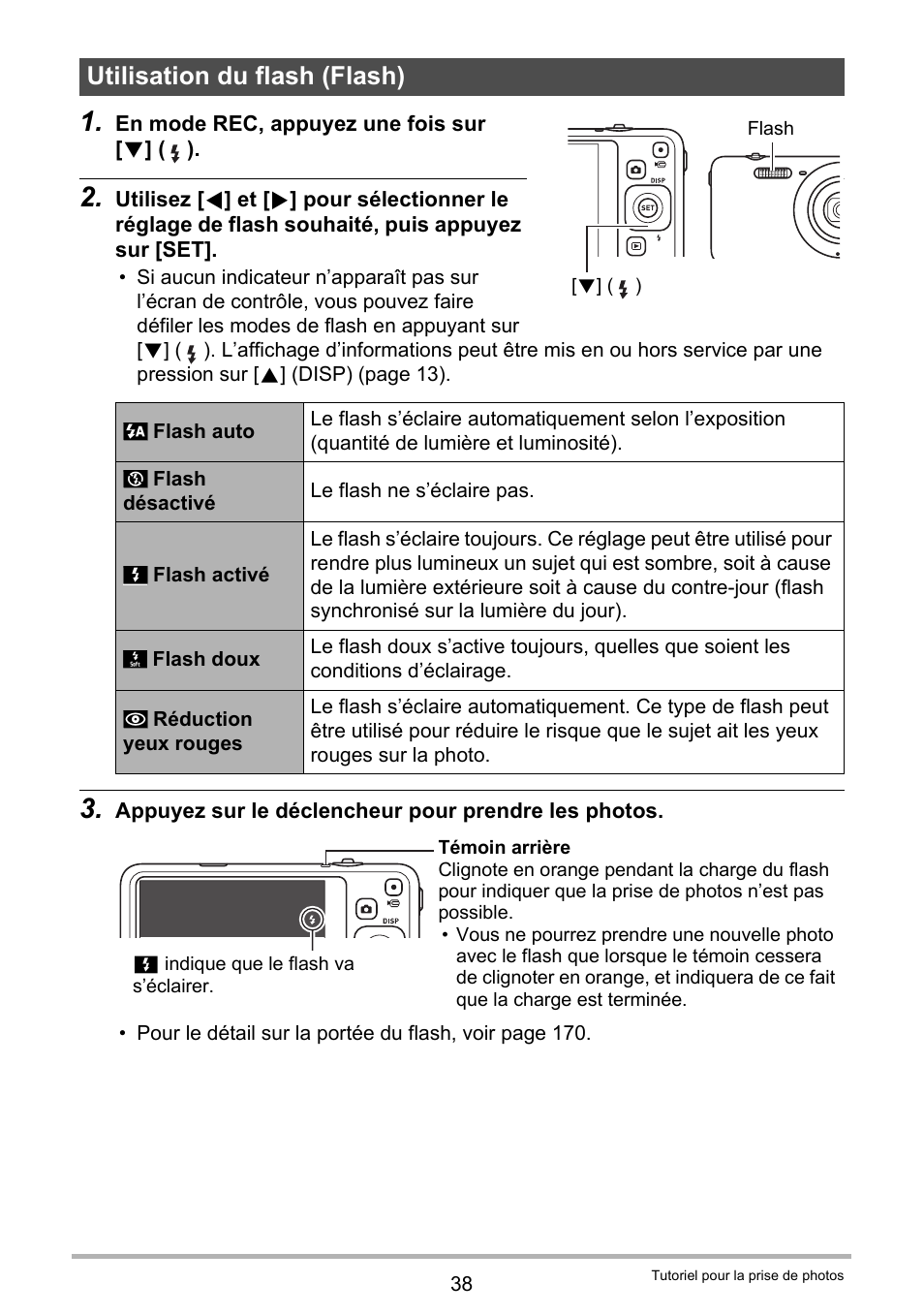 Utilisation du flash (flash) | Casio EX-Z800 Manuel d'utilisation | Page 38 / 187