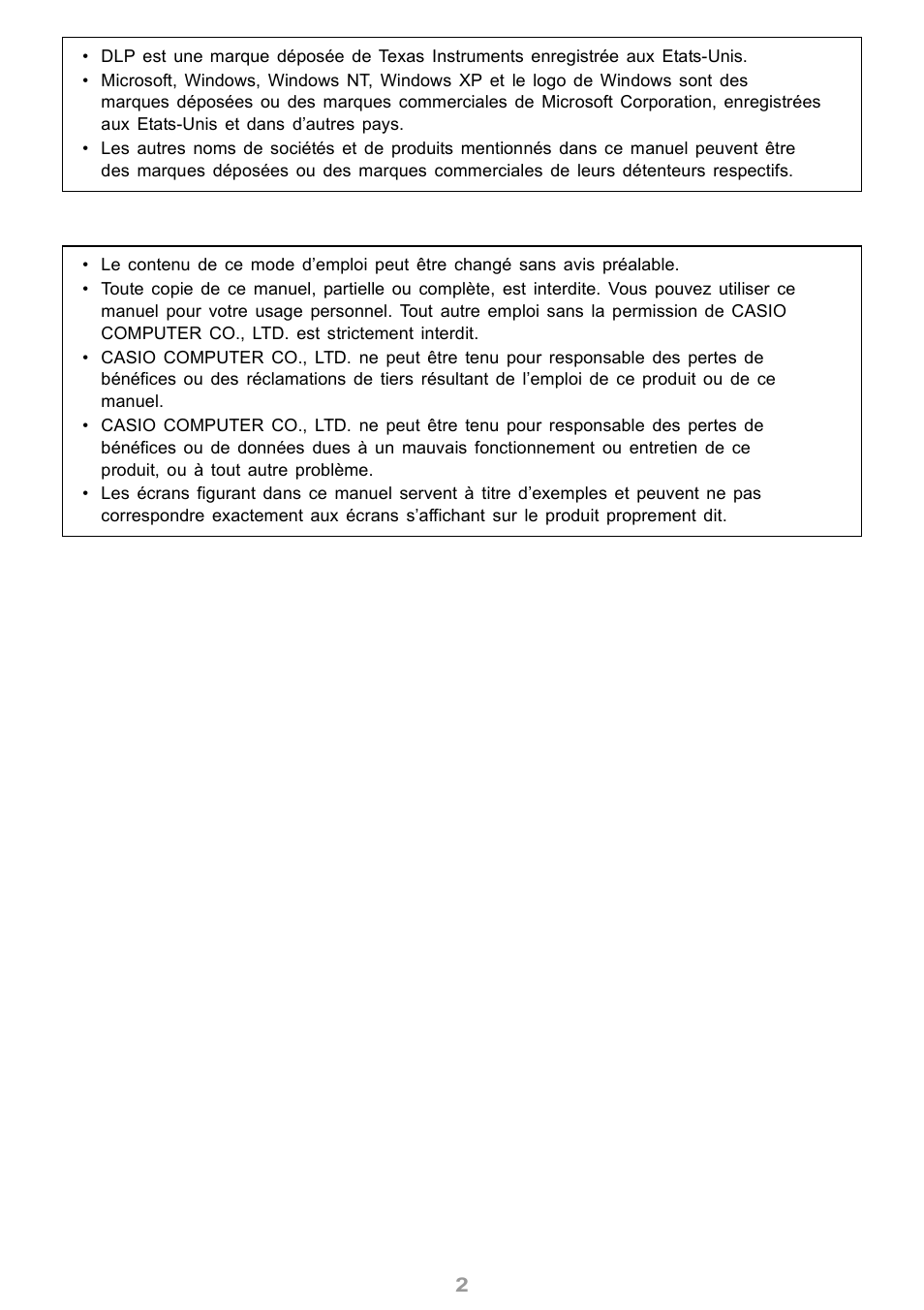 Casio XJ-S30 Manuel d'utilisation | Page 2 / 36