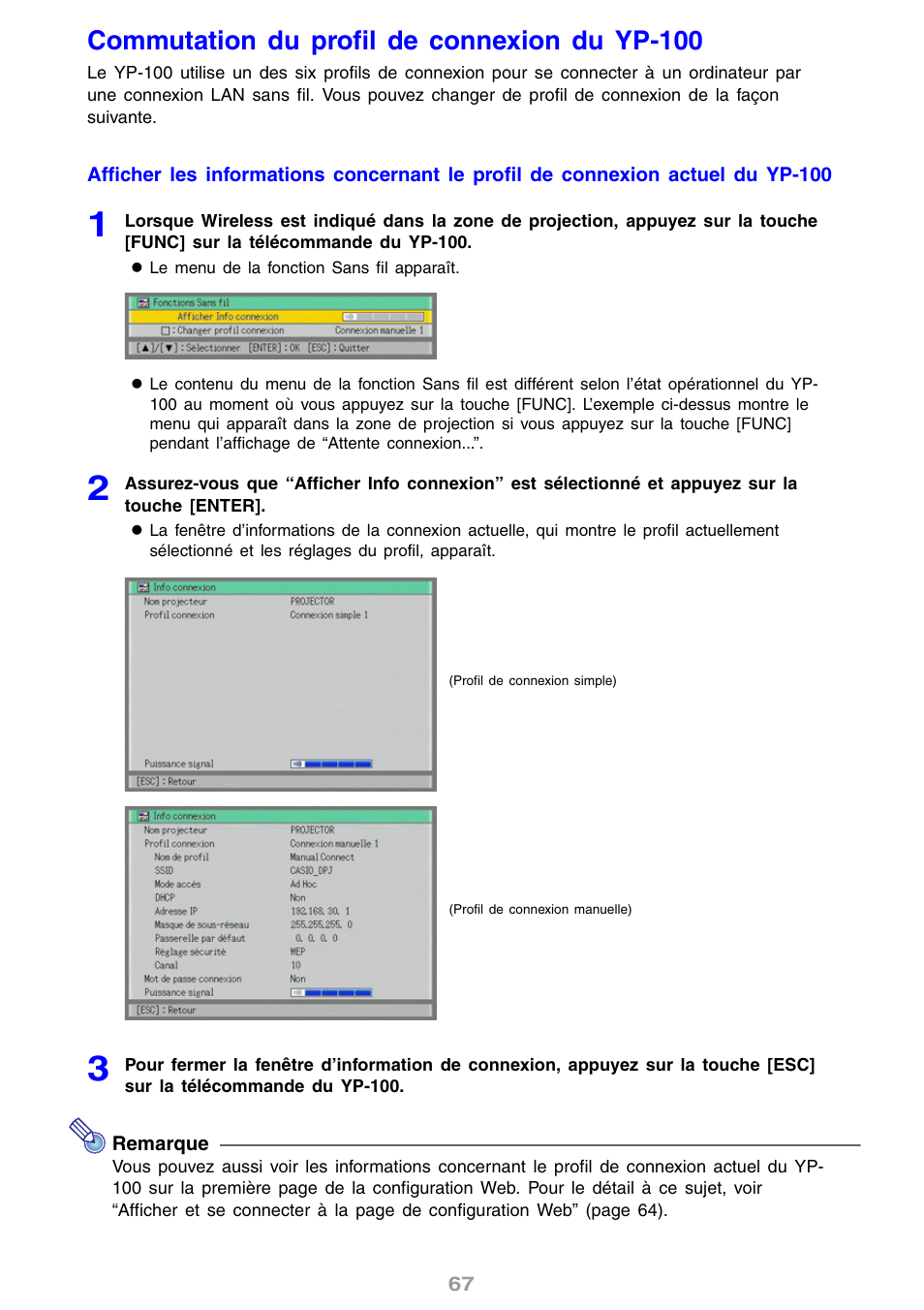 Commutation du profil de connexion du yp-100 | Casio YP-100 Manuel d'utilisation | Page 67 / 112