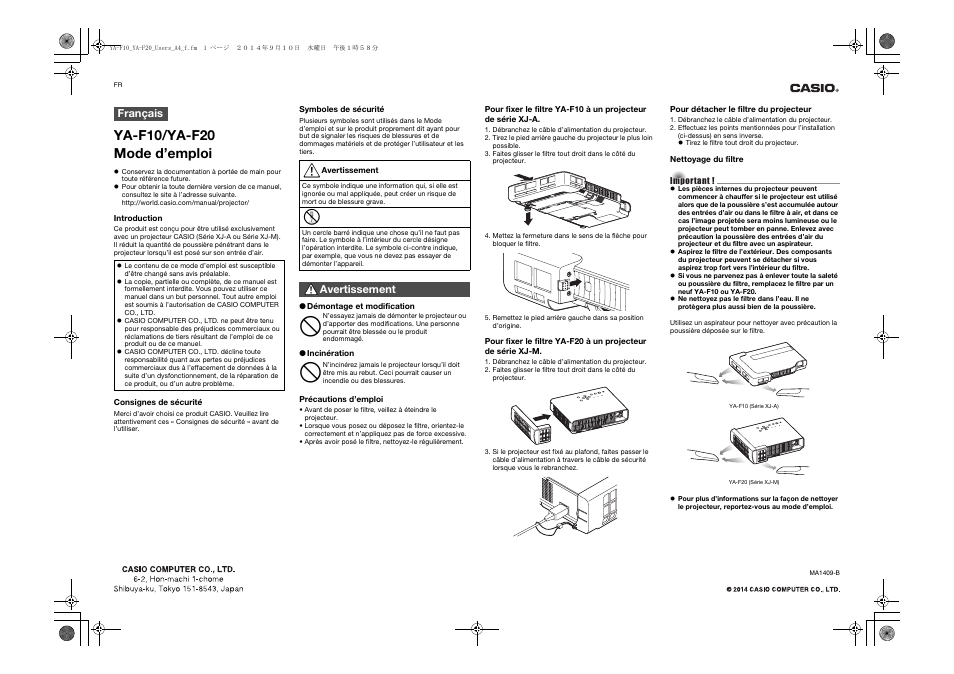 Casio YA-F10 Manuel d'utilisation | Pages: 1