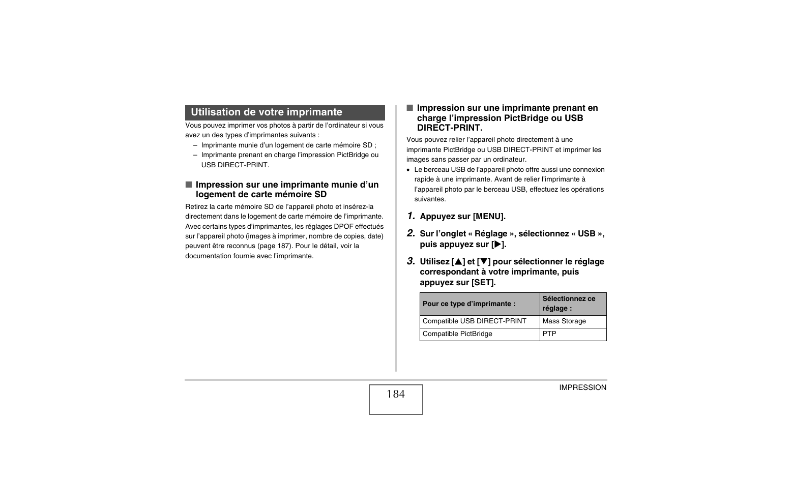 Utilisation de votre imprimante, Age 184), E 184) | E 184 | Casio YC-430 User Guide Manuel d'utilisation | Page 184 / 248