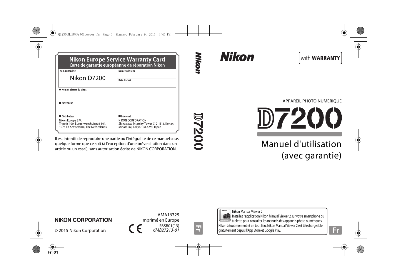 Nikon D7200 body Manuel d'utilisation | Pages: 420