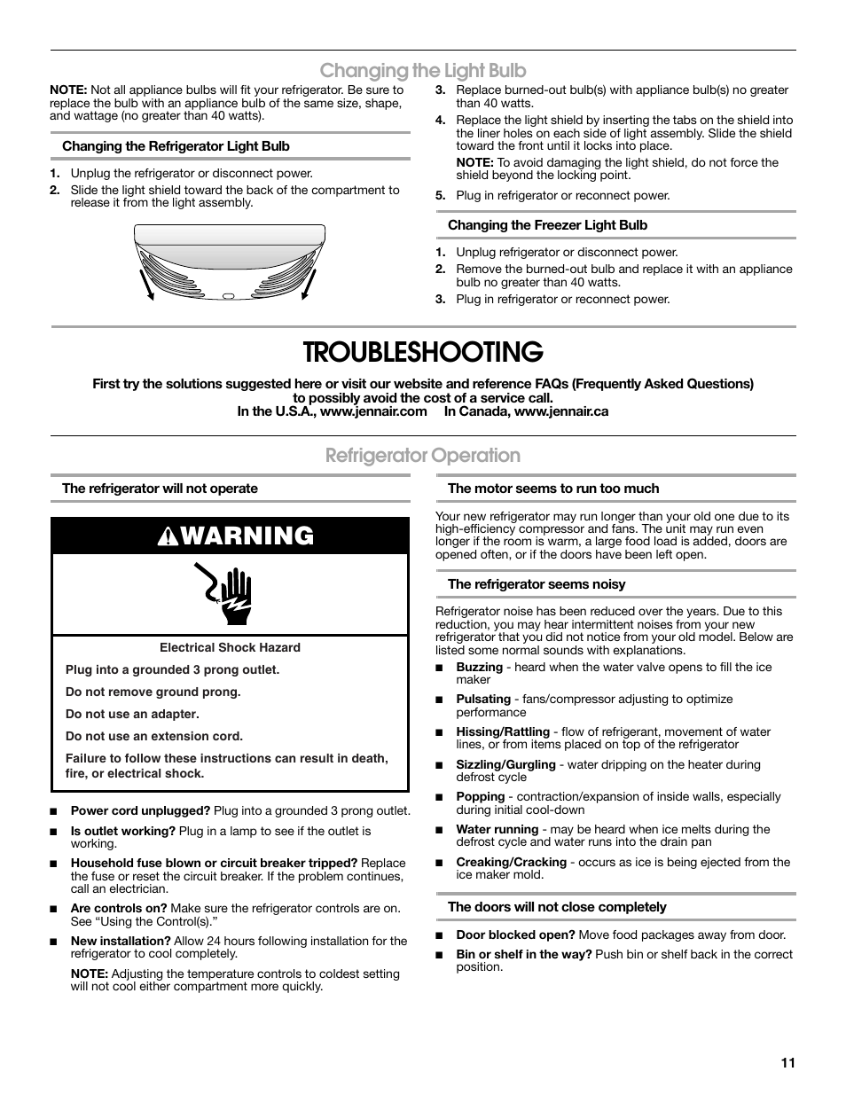 Troubleshooting Warning Changing The Light Bulb Jenn Air W10276070a Manuel D Utilisation Page 11 32