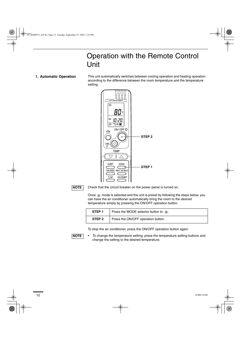 Operation with the remote control unit Sanyo INVERTERCONTROLLED