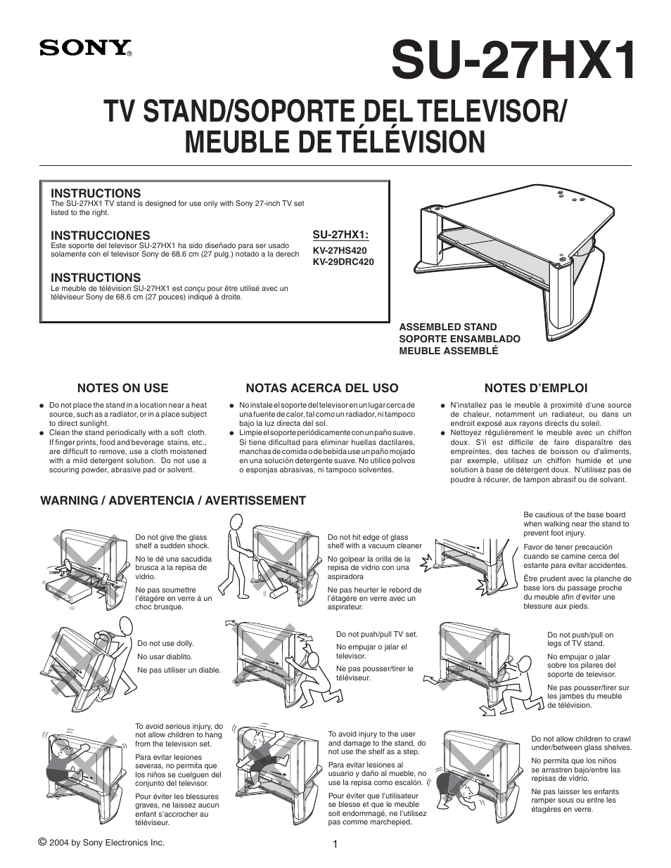 Sony SU-27HX1 Manuel d'utilisation | Pages: 16