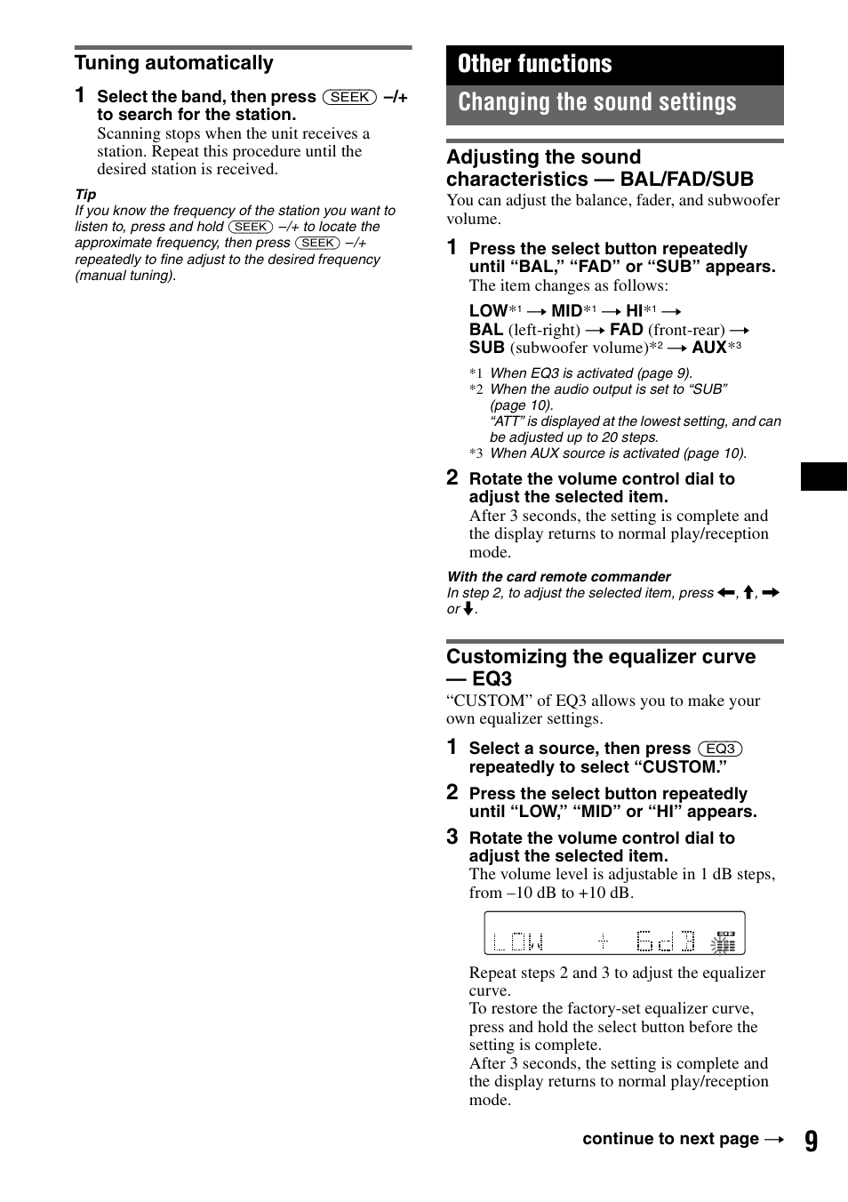 Tuning Automatically Other Functions Changing The Sound Settings Sony Cdx Gt310 Manuel D Utilisation Page 9 36