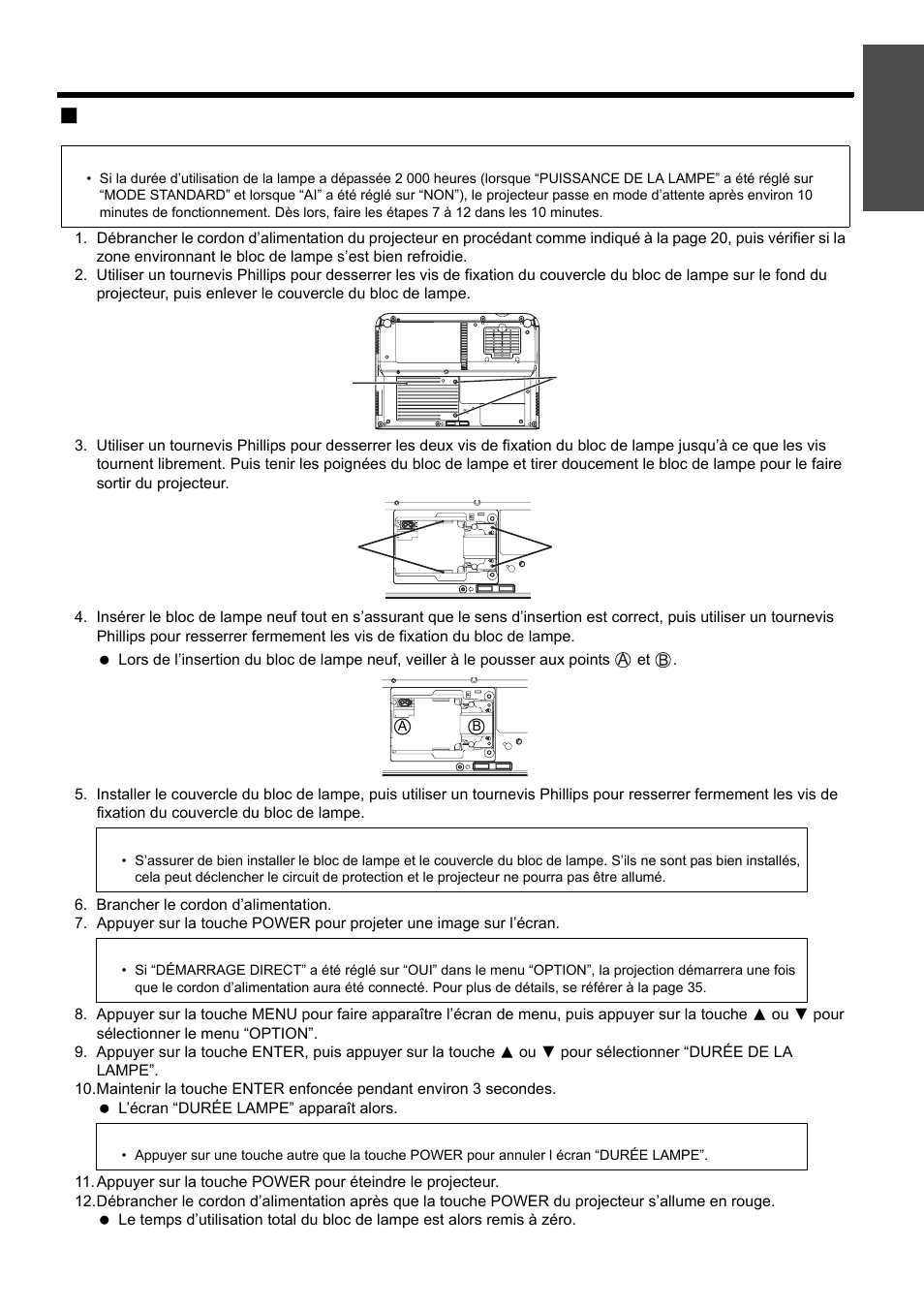 Rançais - 61, Remplacement de l'unité de la lampe, Procédure de remplacement | Information importante | Panasonic PT-LB51SU Manuel d'utilisation | Page 61 / 62