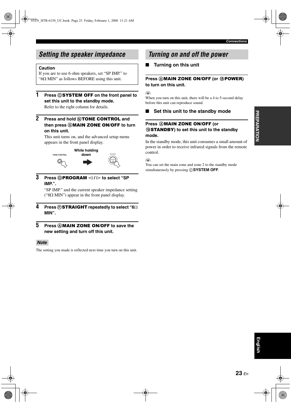 yamaha speaker impedance setting