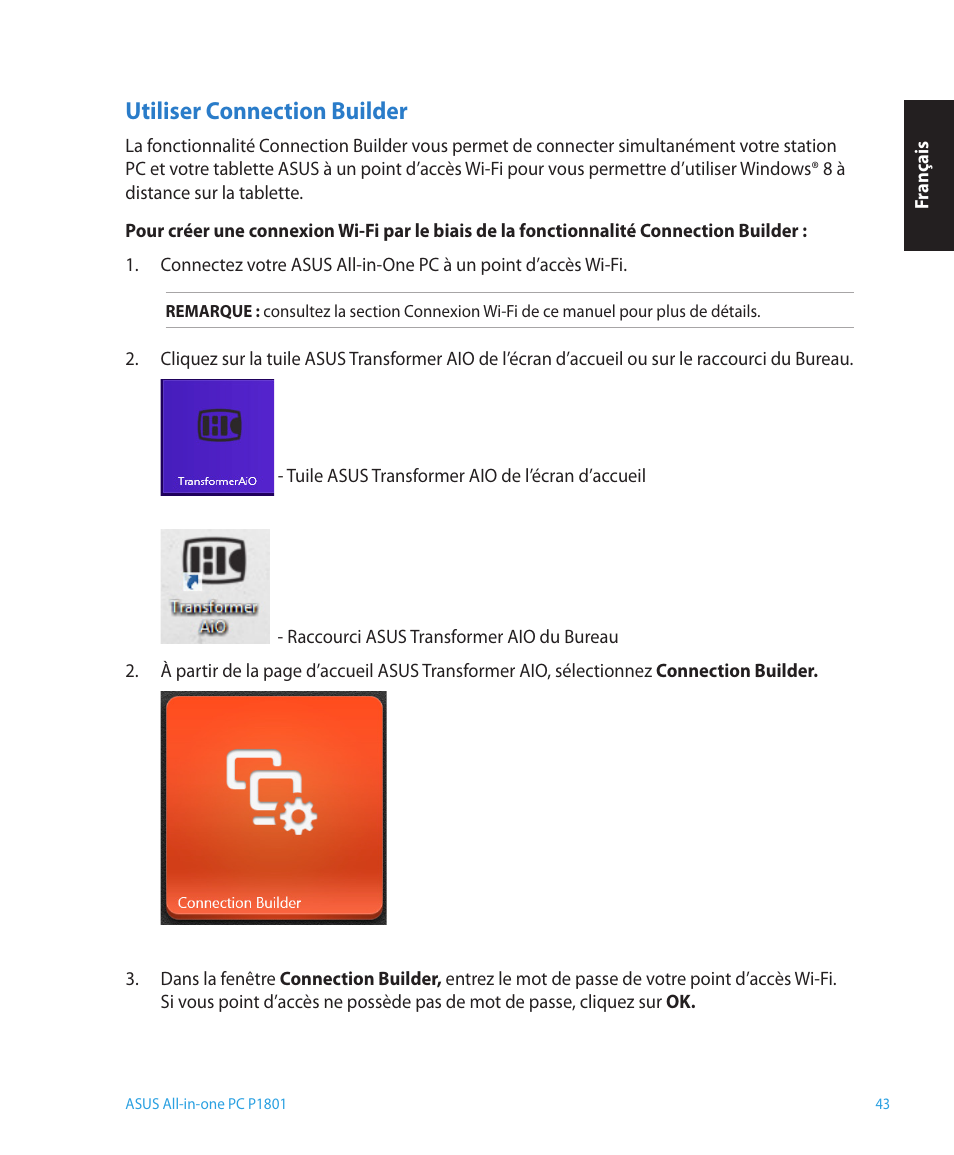Utiliser connection builder | Asus P1801 Manuel d'utilisation | Page 43