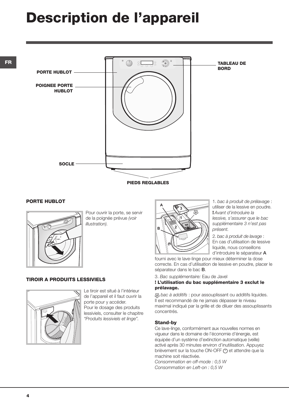 Hotpoint Ariston Lave Linge Mode D Emploi Description de l'appareil | Hotpoint Ariston Aqualtis AQ92F 29 FR Manuel d'utilisation  | Page 4 / 12 | Mode Original