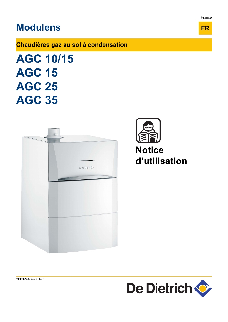 Notice Chaudière De Dietrich Gaz Au Sol DE DIETRICH MODULENS AGC 15, AGC 25, AGC 35 Manuel d'utilisation | Pages: 44
