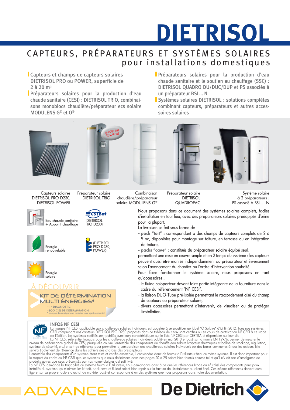 Chauffe Eau Solaire De Dietrich Bsl 300 DE DIETRICH DIETRISOL Manuel d'utilisation | Pages: 36