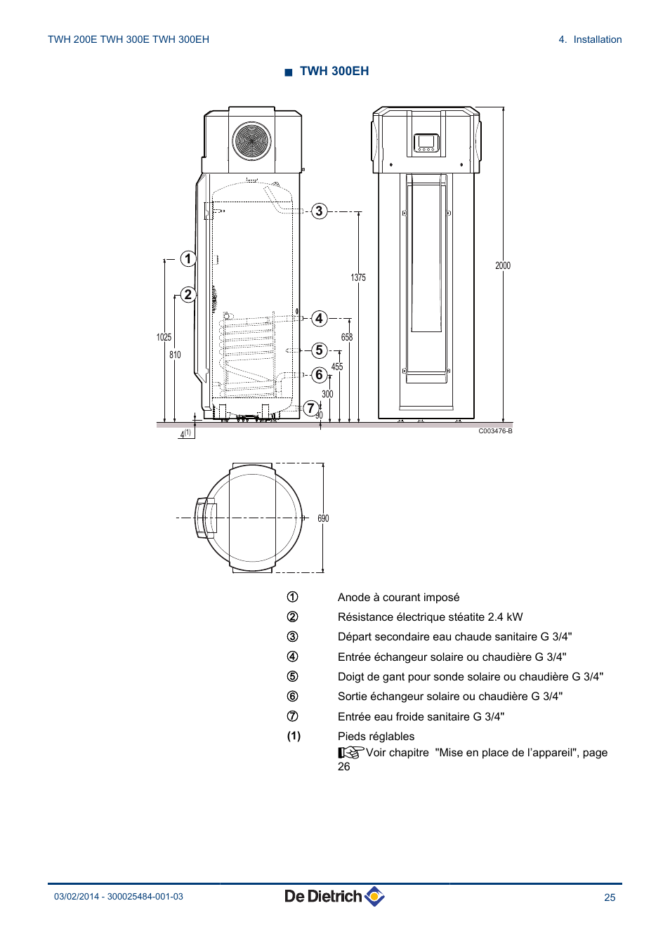 DE DIETRICH KALIKO TWH 200E - TWH 300E - TWH 300EH Manuel d'utilisation