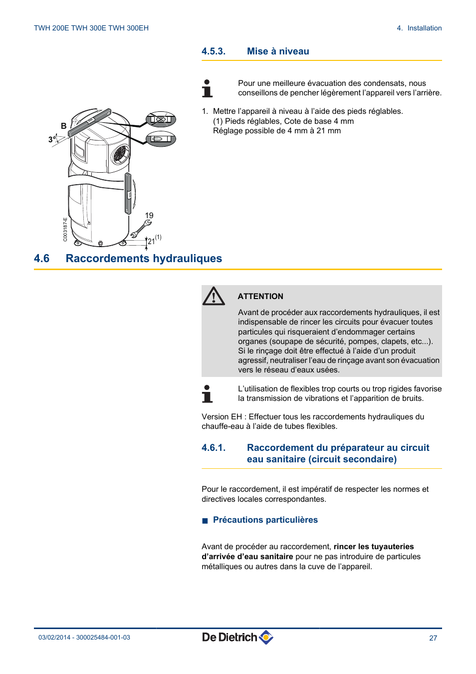 Mise à niveau, Raccordements hydrauliques, Circuit secondaire) | DE