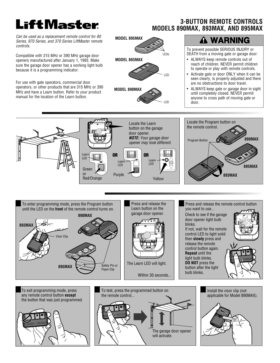 Liftmaster Chamberlain Sentex 893max Remote Control Transmitter Liftmaster Transmitter Remote Control