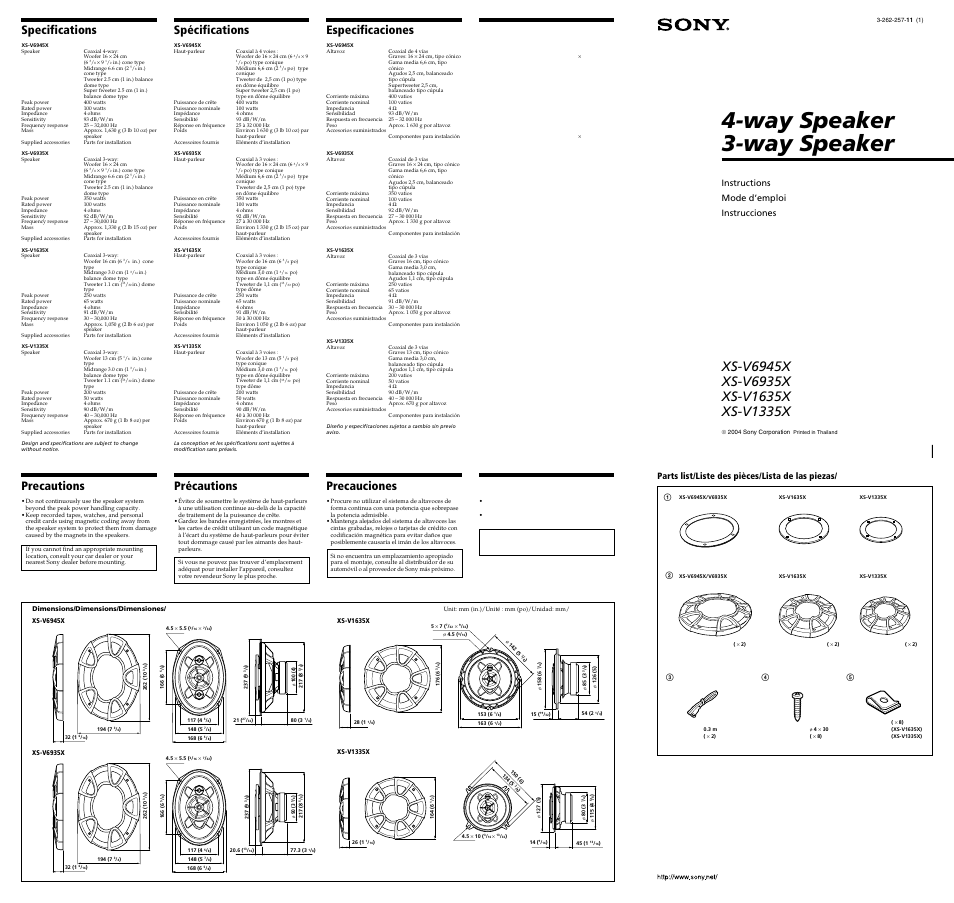 Sony XS-V6935X Manuel d'utilisation | Pages: 2