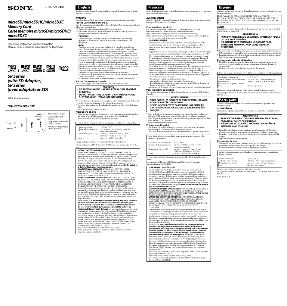 Sony SR16A4 Manuel d'utilisation | Pages: 1