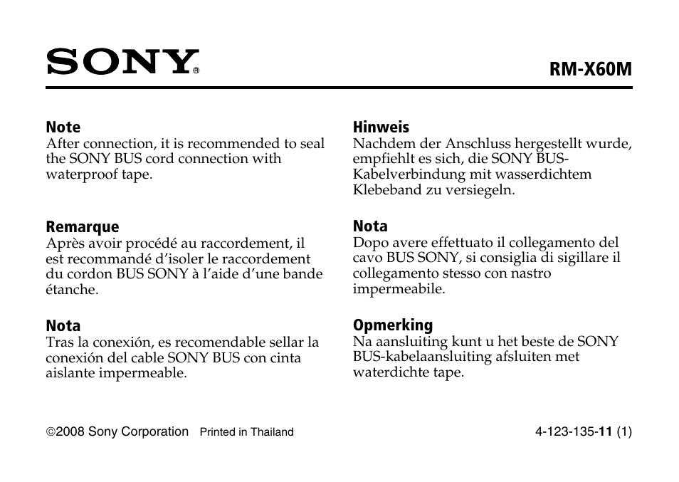 Sony RM-X60M Manuel d'utilisation | Pages: 1