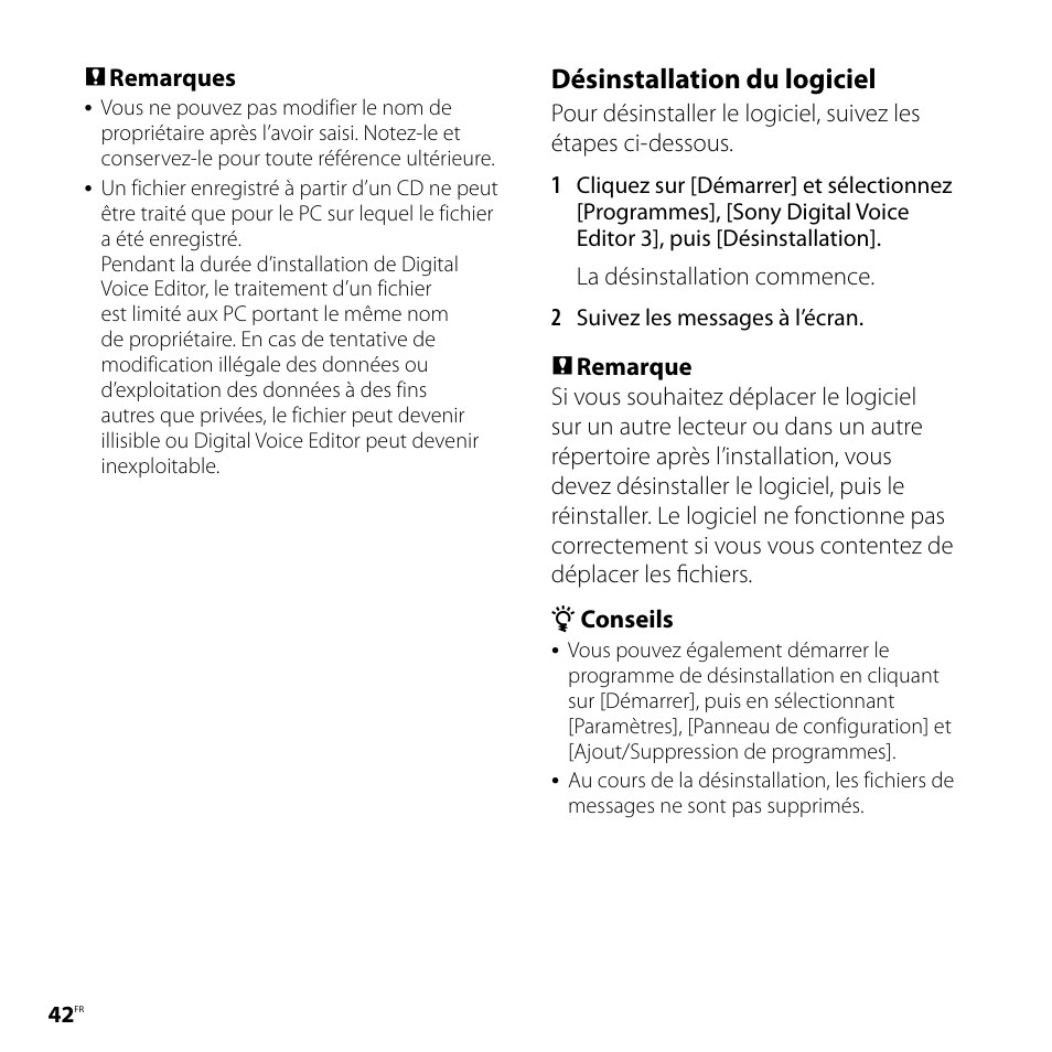 Désinstallation du logiciel | Sony ICD-P520 Manuel d'utilisation | Page 42 / 56