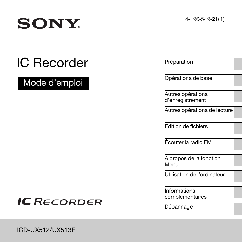 Sony ICD-UX513F Manuel d'utilisation | Pages: 163