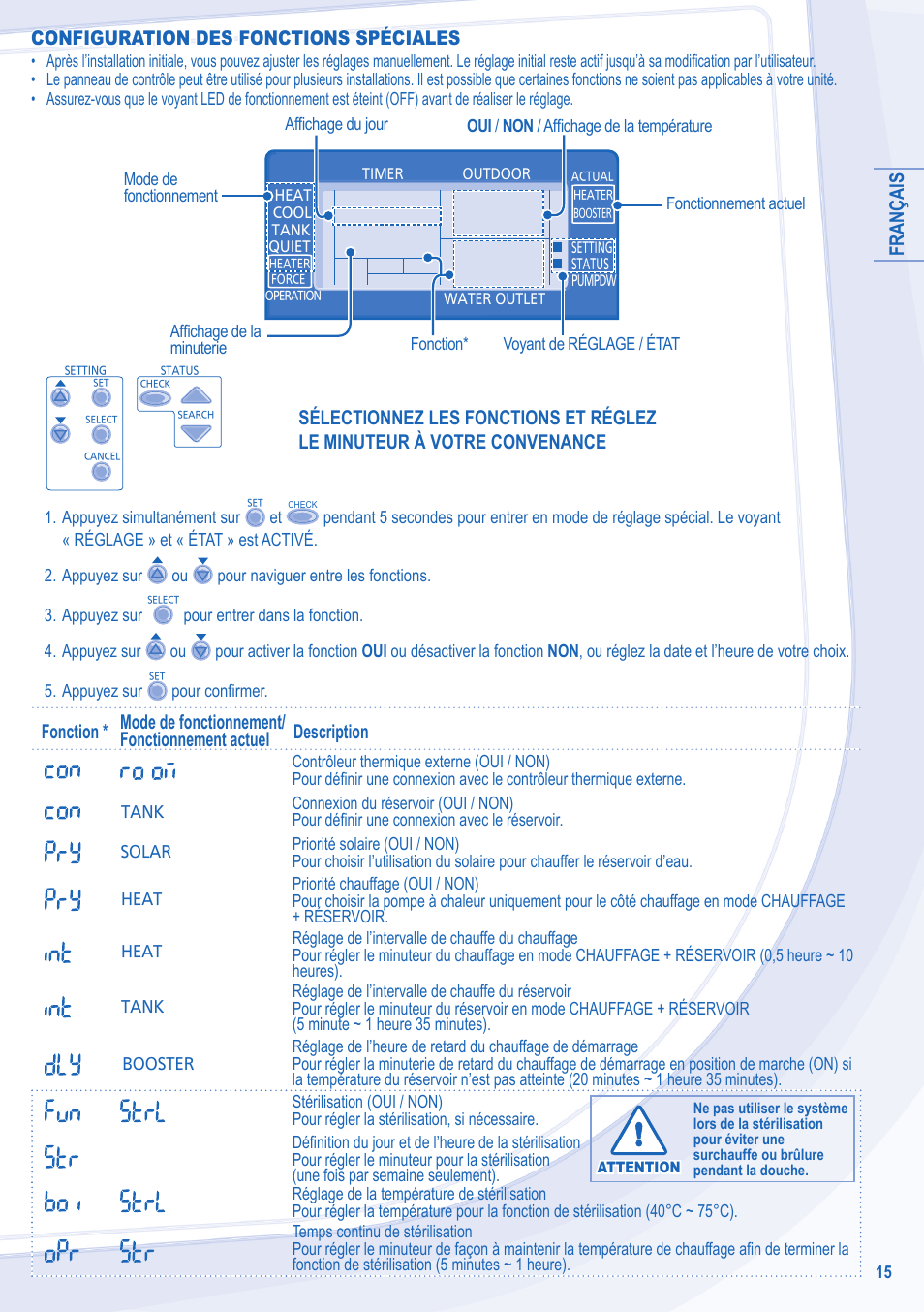 Réglage Température Pompe à Chaleur Panasonic Aquarea Français, Configuration des fonctions spéciales | Panasonic WHSDC16C6E5  Manuel d'utilisation | Page 5 / 12