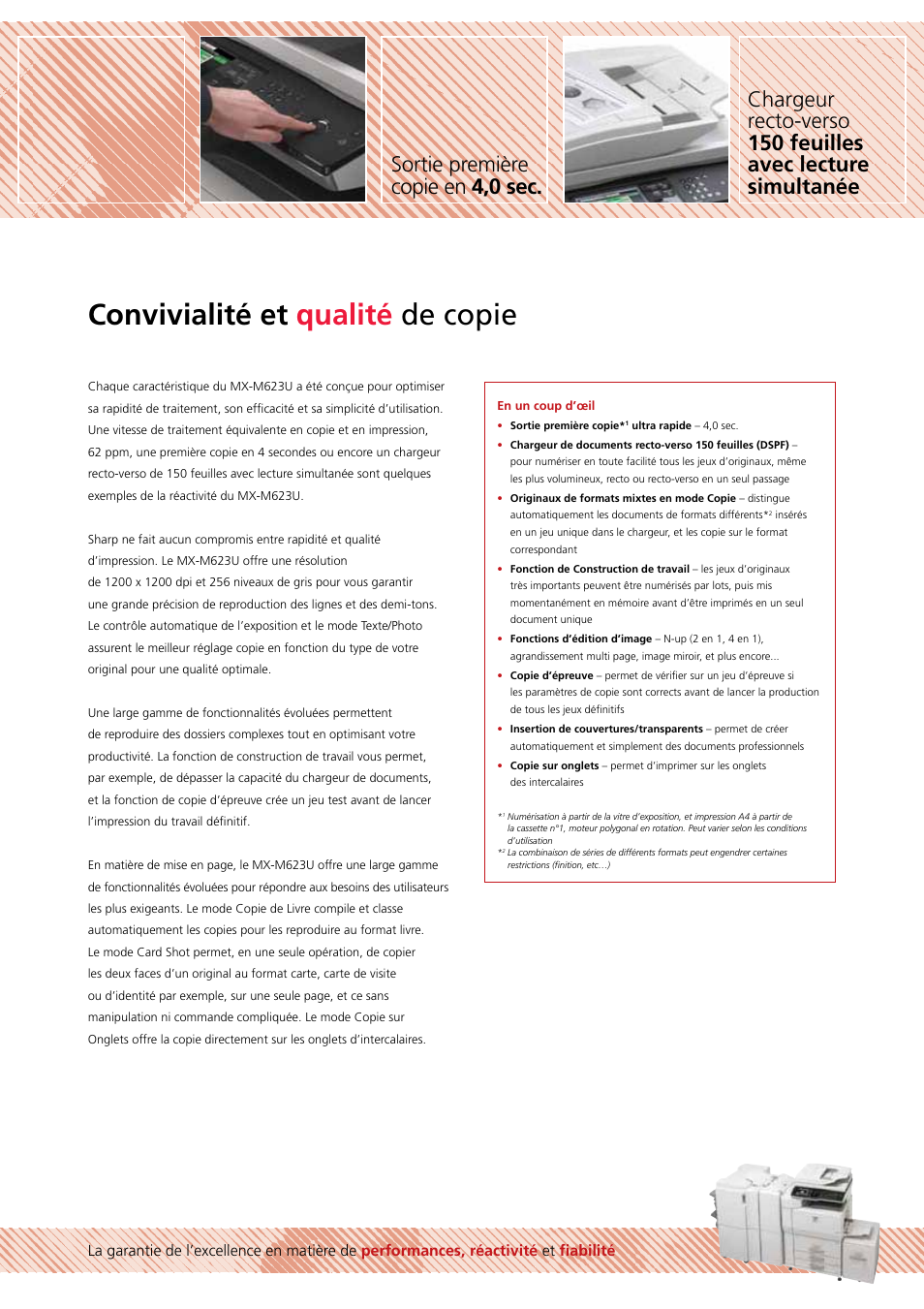 Convivialité et qualité de copie | Sharp MX-M623U Manuel d'utilisation | Page 5 / 12