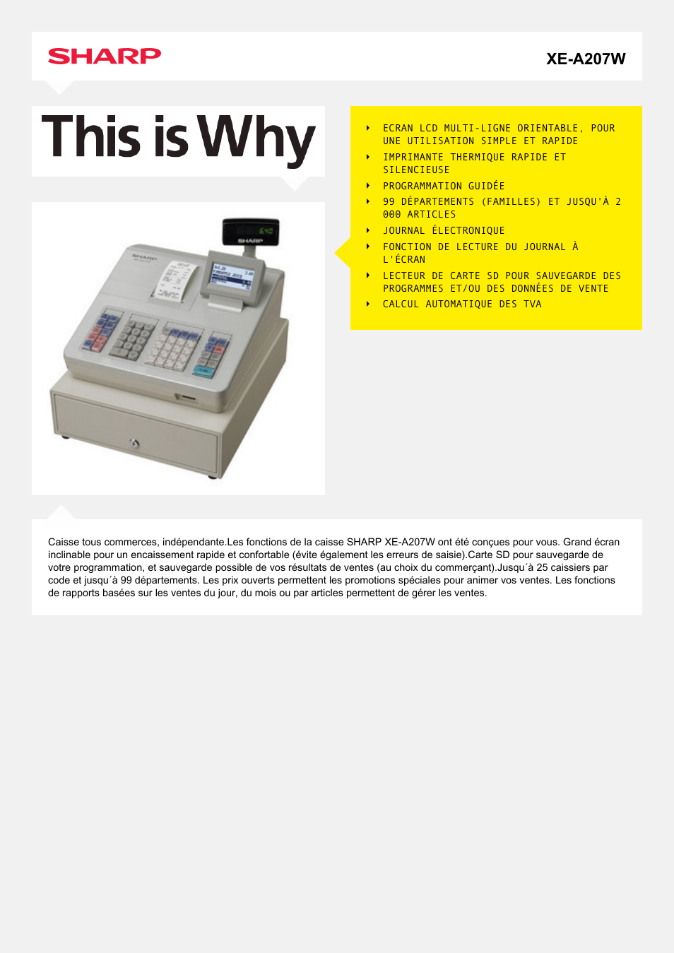 Caisse Enregistreuse Sharp Xe A207w Mode D Emploi Sharp XE-A207W Manuel d'utilisation | Pages: 2