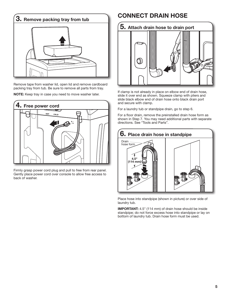 Connect drain hose Whirlpool WTW5000DW Manuel d
