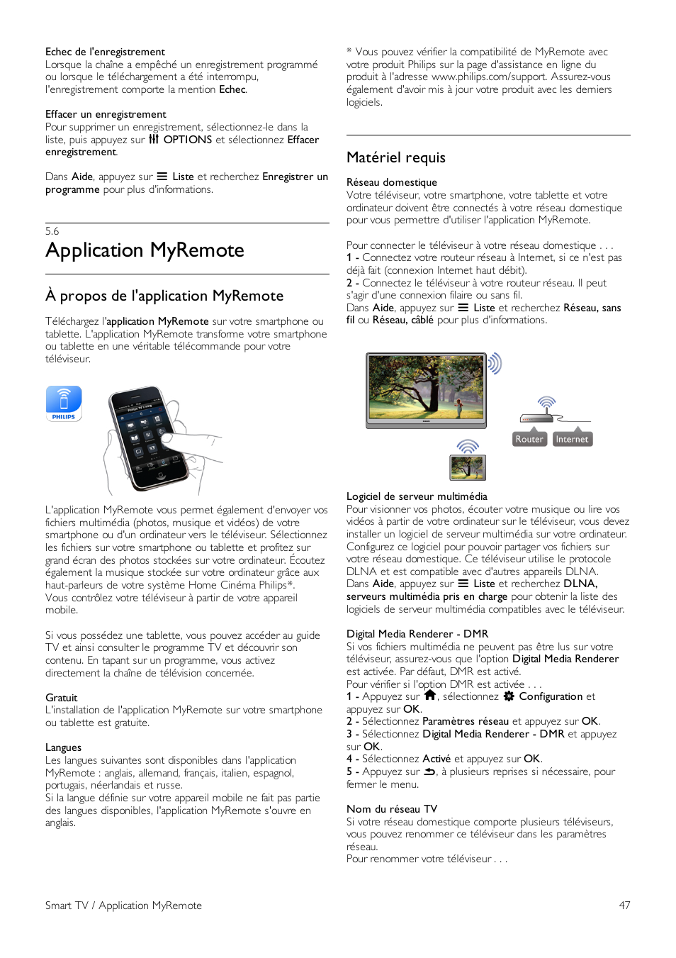 Www Philips Com Support Manuel D utilisation Gratuit Application myremote, À propos de l'application myremote, Matériel requis |  Philips DesignLine Edge Téléviseur LED Smart TV Manuel d'utilisation | Page  47 / 67