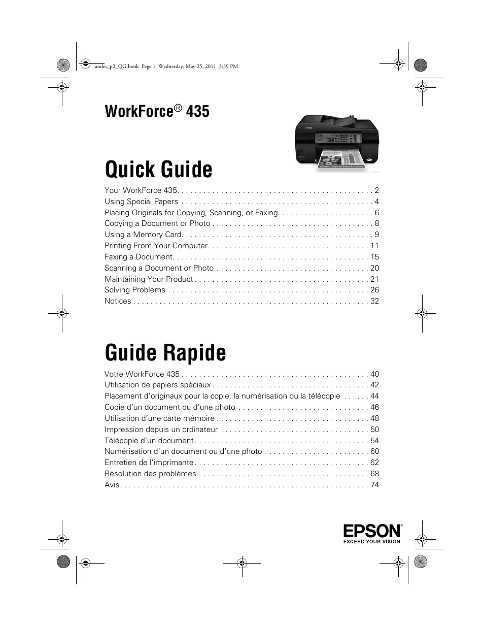 Epson WorkForce 435 Manuel d
