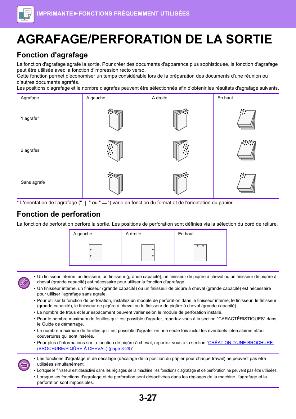 1 Agrafe En Haut à Gauche Impression Agrafage/perforation de la sortie -27, Agrafage/perforation de la sortie, Fonction d'agrafage | Sharp MX-6070N Manuel d'utilisation | Page 334 / 935