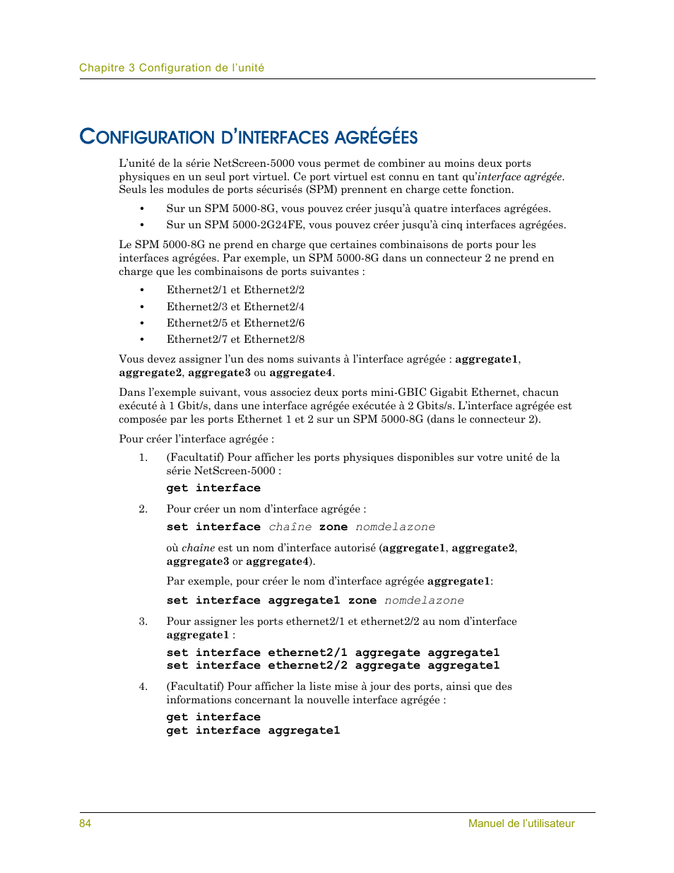 Configuration d’interfaces agrégées, Onfiguration, Interfaces | Agrégées | Juniper Networks 5000 SERIES Manuel d'utilisation | Page 96 / 116