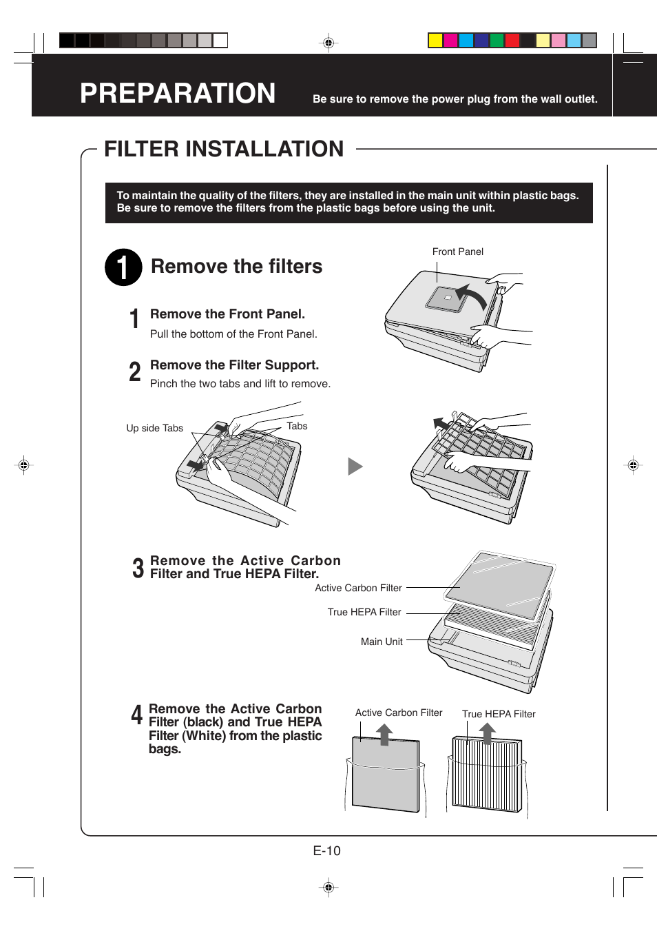 Preparation, Filter installation, Remove the filters | Sharp FP-R30CX Manuel d'utilisation | Page 12 / 40