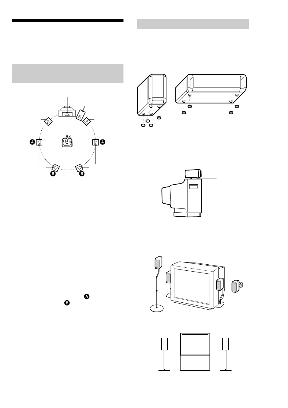 Positioning the speakers, Location of each speaker, Setting the speakers | Sony SA-VE315 Manuel d'utilisation | Page 7 / 24
