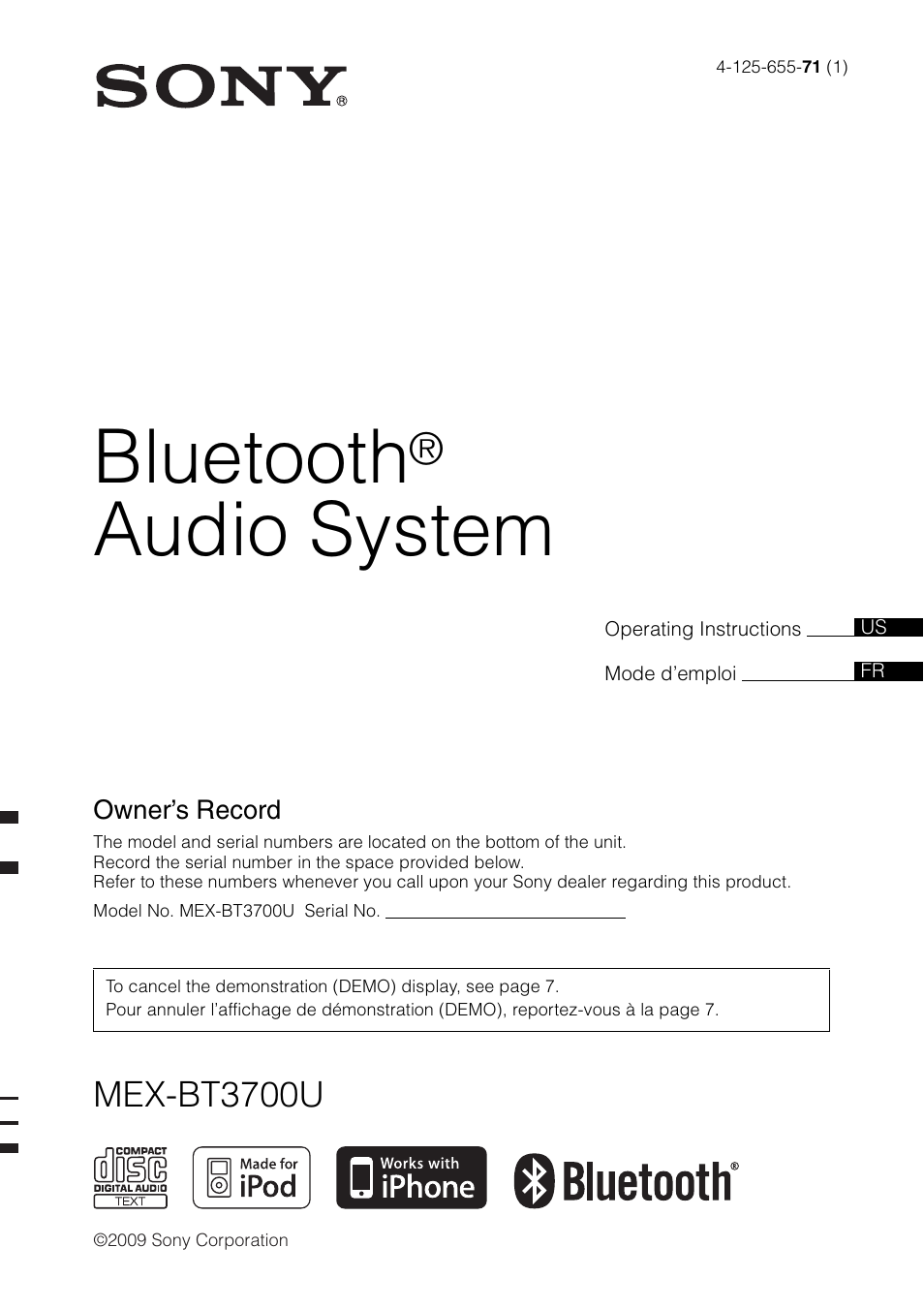 Sony MEX-BT3700U Manuel d'utilisation | Pages: 64