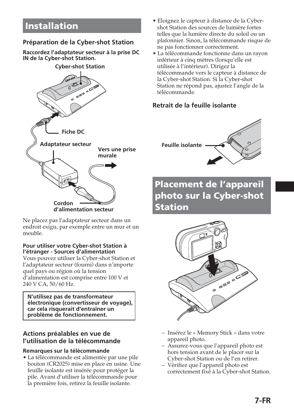 Installation | Sony Cyber-Shot Station CSS-PHB Manuel d'utilisation | Page 21 / 32